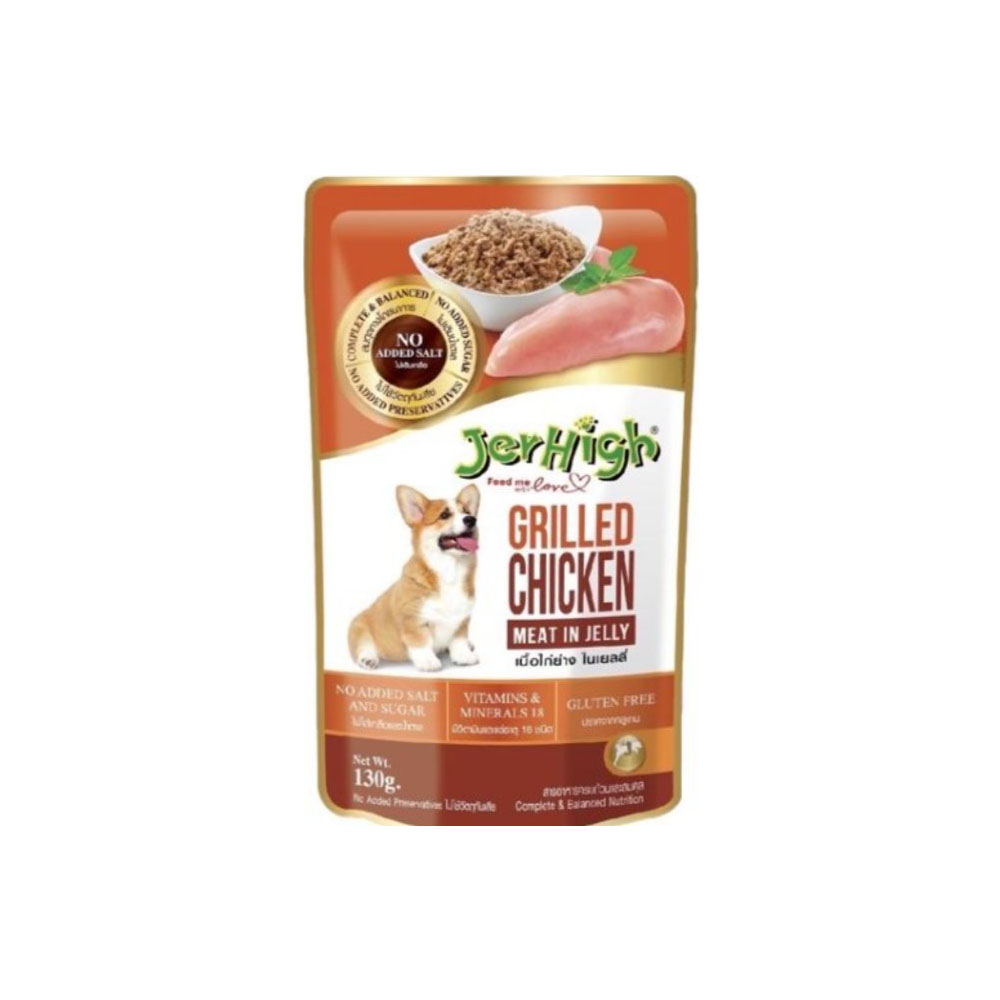 Jerhigh Pouch Jelly ขนาด 130g อาหารเปียกรสเนื้อไก่ย่าง( ในเจลลี่ )