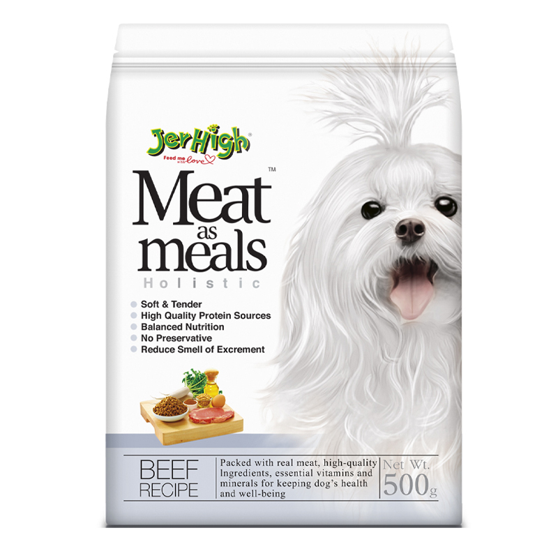 Jerhigh Meat as Meal รสเนื้อ อาหารเม็ดนิ่มสำหรับสุนัข 500g