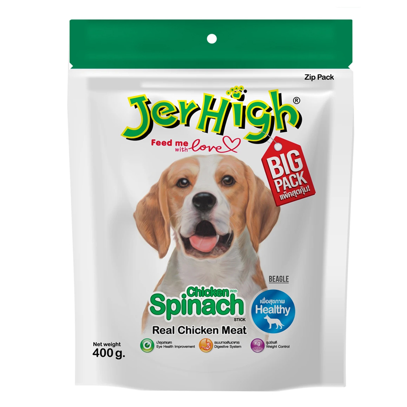 Jerhigh Spinach Stick 400g สติ๊กรสผักโขม (ขนมสุนัข)