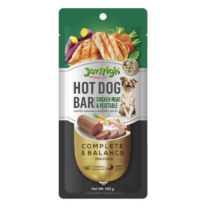 Jerhigh Hot dog Bar 150g ไส้กรอกรสไก่และผัก  ขนมสุนัข
