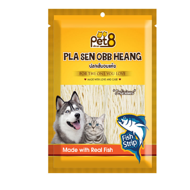 PET8 ปลาเส้นสำหรับสุนัข 150 กรัม ขนม ปลาเส้นอบแห้ง สูตรลดโซเดียม