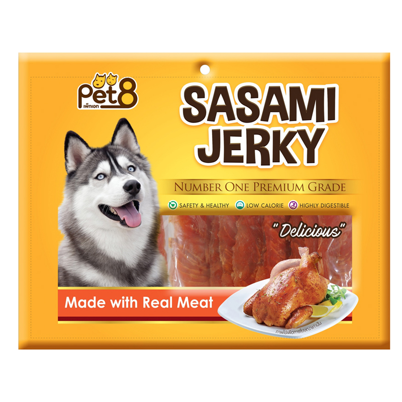 PET8 Sasami Jerky 360g สันในไก่อบแห้ง Dry Jerky Chicken JJ403  ขนมสุนัข