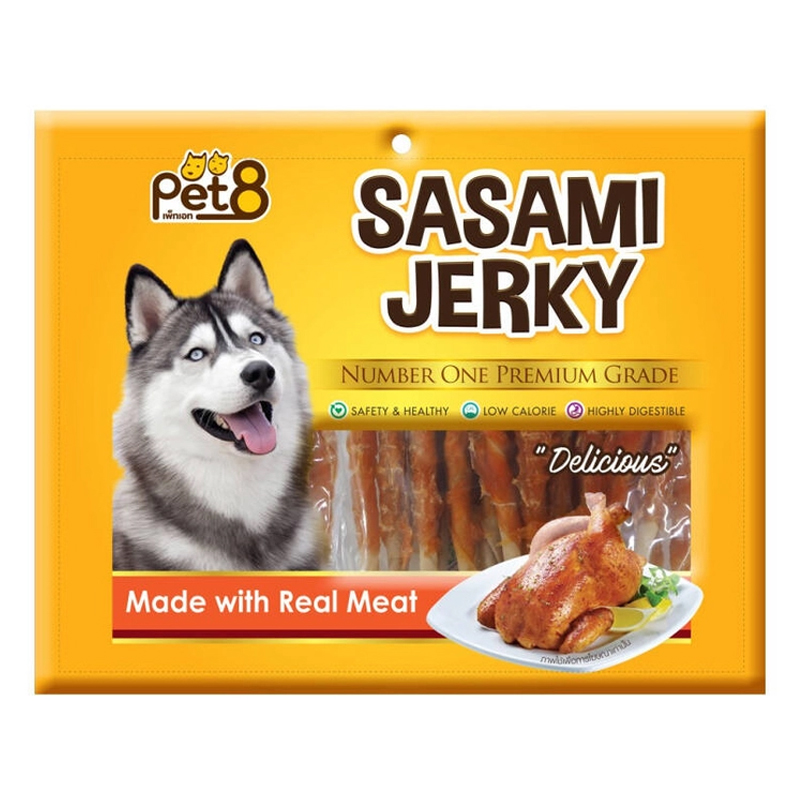 PET8 Sasami Jerky สันในไก่พันแท่งเกลียว JJ407  360g  ขนมสุนัข