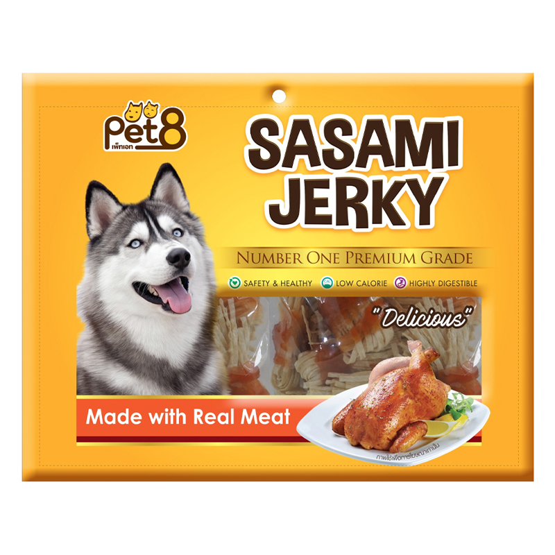 Pet8 Sasami Jerky ไก่พันปลาทาโร่ 300g  JJ501  ขนมสุนัข