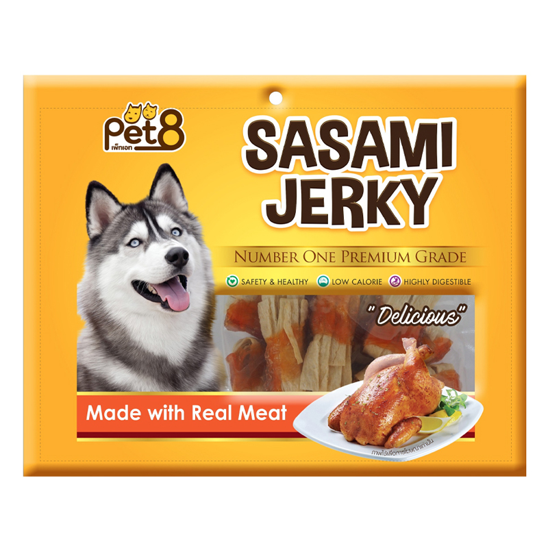 PET8 Sasami Jerky 300g สันในไก่พันปลาแผ่นพับครึ่ง JJ502  ขนมสุนัข