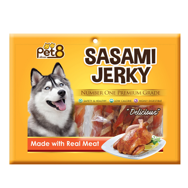 Pet8 Sasami 300g ปลาแผ่นพันสันในไก่ 300 g JJ504  ขนมสุนัข