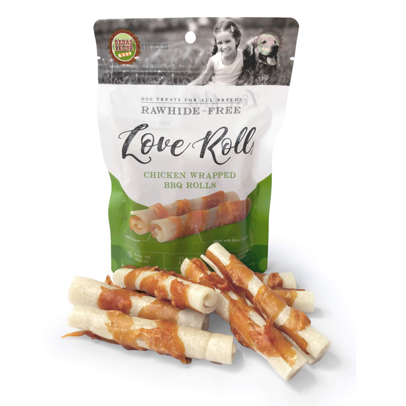 (1ถุง) RAWHIDE Love Rolls Chicken Wrapped BBQ Rolls 7 ชิ้น ขนมโรลสำหรับสุนัข