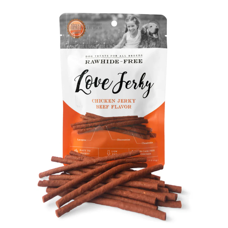 Love jerky รสเนื้อ สติ๊กนิ่มสำหรับสุนัข ขนมสุนัข  120 กรัม