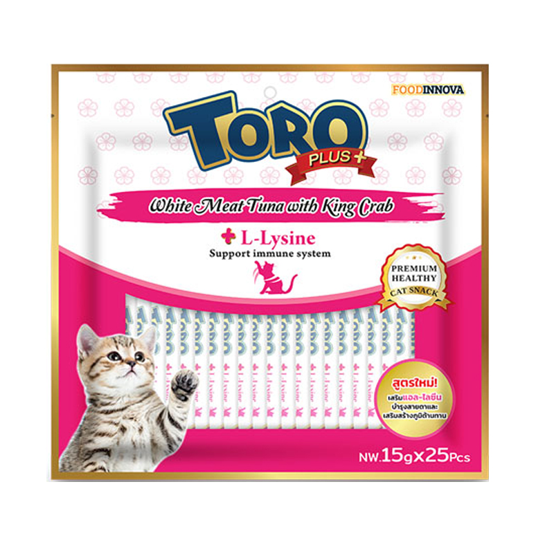 Toro Toro PLUS โทโร่ พลัส ขนมครีมแมวเลีย (15gx25 ซอง/แพ็ค) ทูน่าปูยักษ์ไลซีน