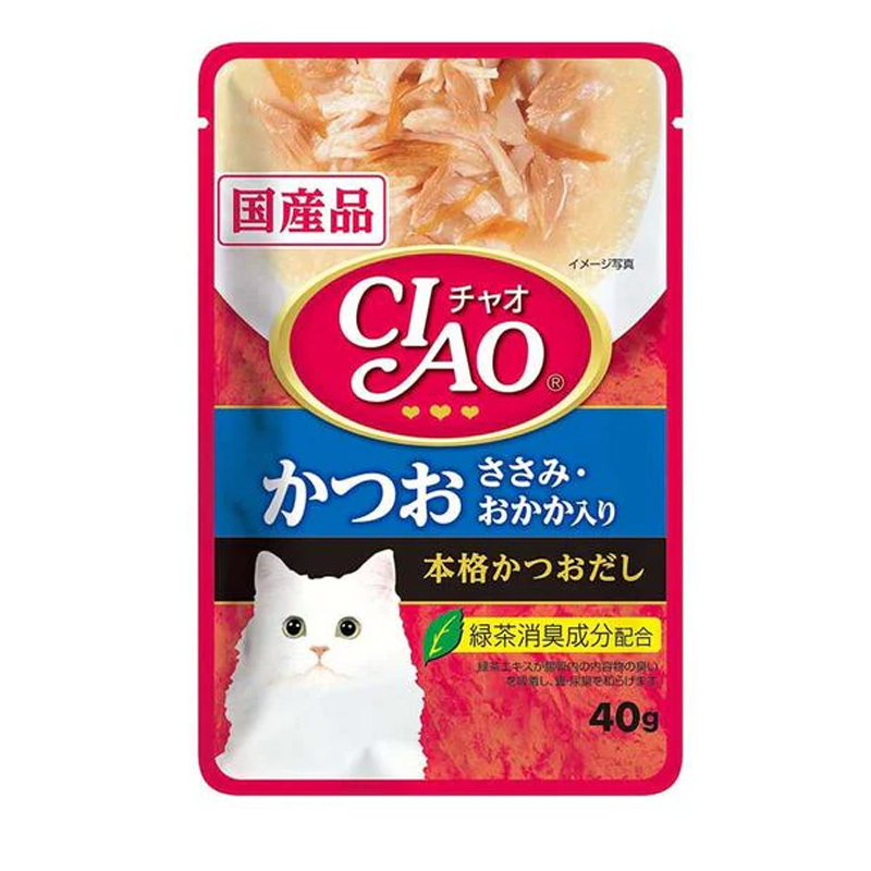 Ciao Pouch 40g อาหารเปียกสำหรับแมว คัทสึโอะ+สันในไก่หน้าปลาโอ