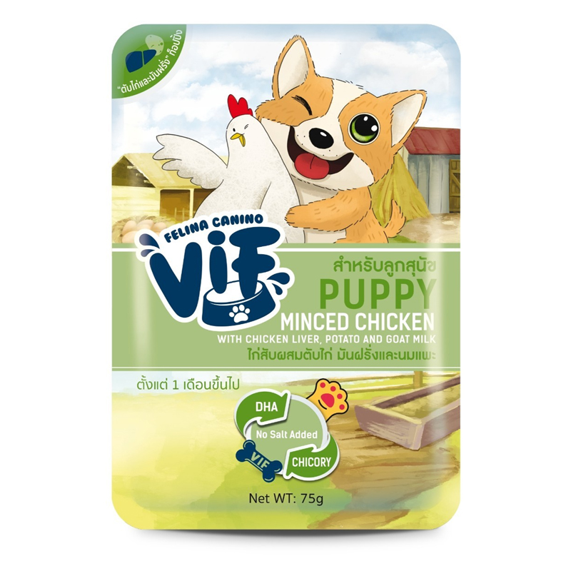 Felina vif dog 75g Puppy ไก่ผสมตับไก่มันฝั่งและนมแพะ