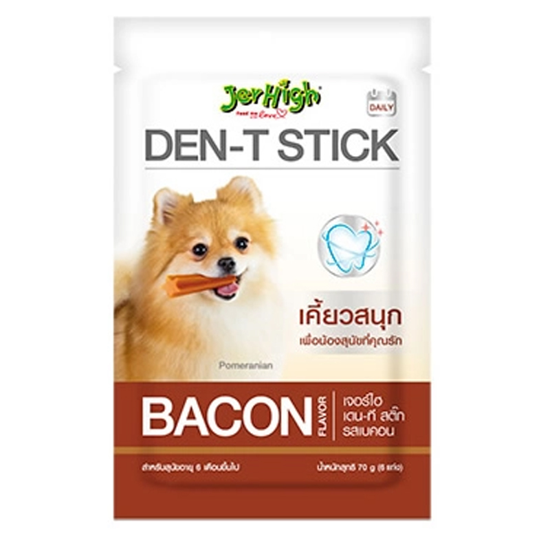 Jerhigh Den-T stick 50 g ขนมขัดฟัน รสเบคอน