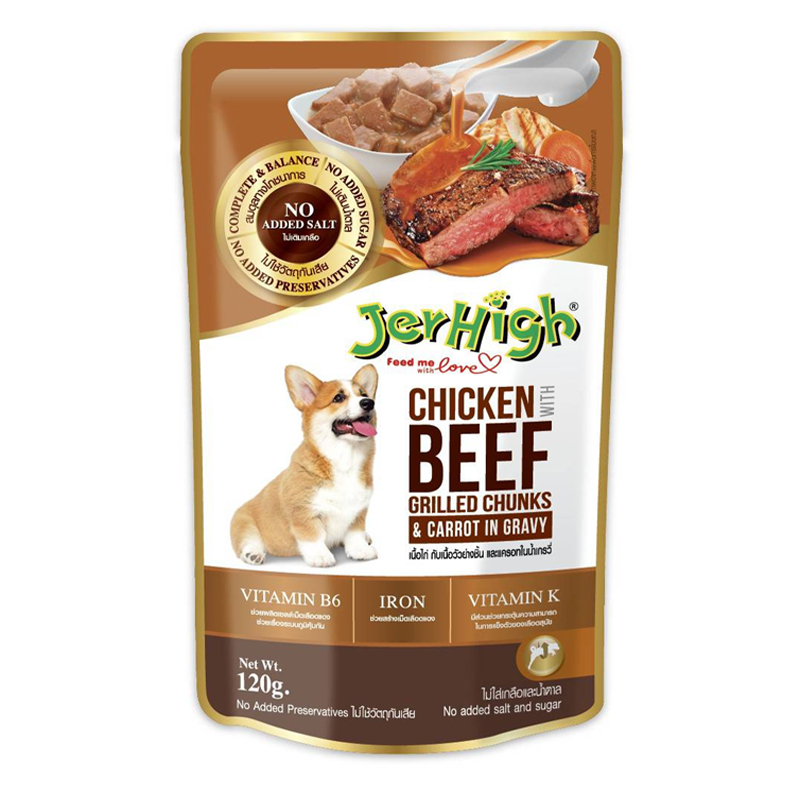 Jerhigh Jelly 130g เนื้อไก่ผสมเนื้อวัวในเยลลี่