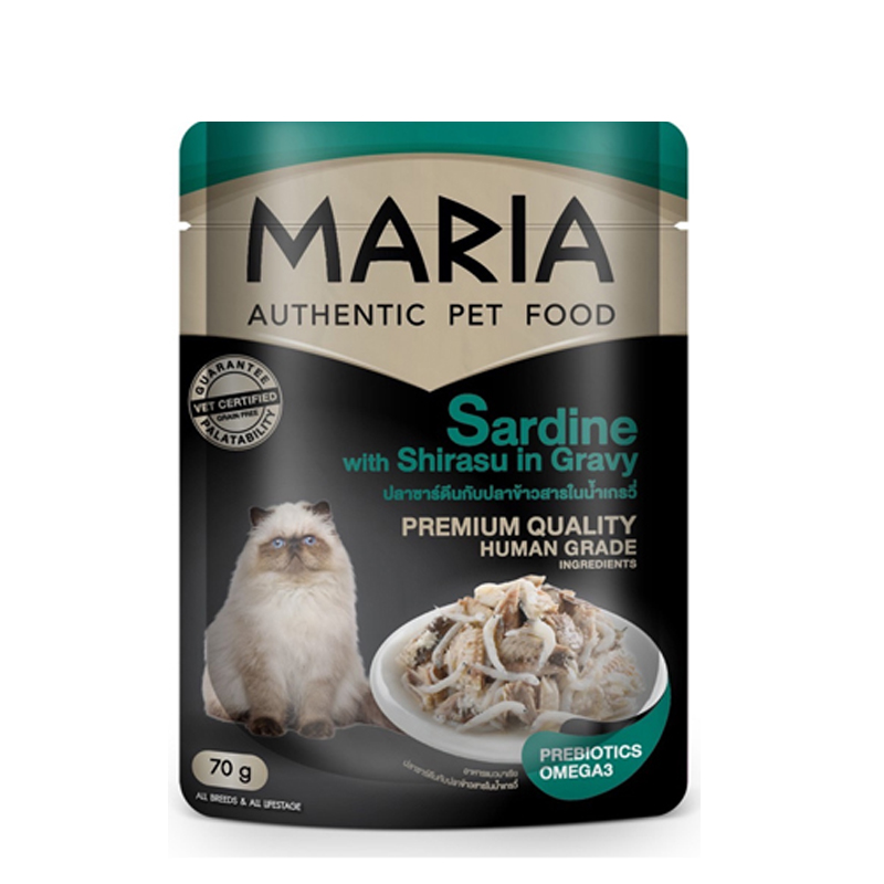 Maria cat อาหารเปียกแมวปลาซาร์ดีนปลาข้าวสารเกรวี่ 70 กรัม