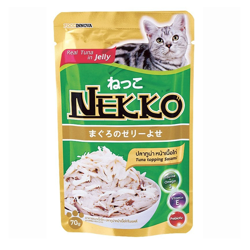 NEKKO อาหารเปียกสำหรับแมว ปลาทูน่าหน้าเนื้อไก่ในเยลลี่ 70 กรัม