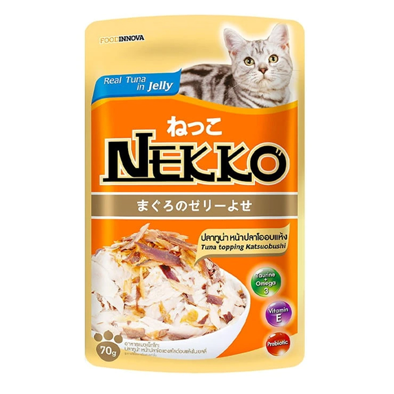 NEKKO อาหารเปียกสำหรับแมว รสปลาทูน่า หน้าปลาโออบแห้งในเยลลี่ 70 กรัม