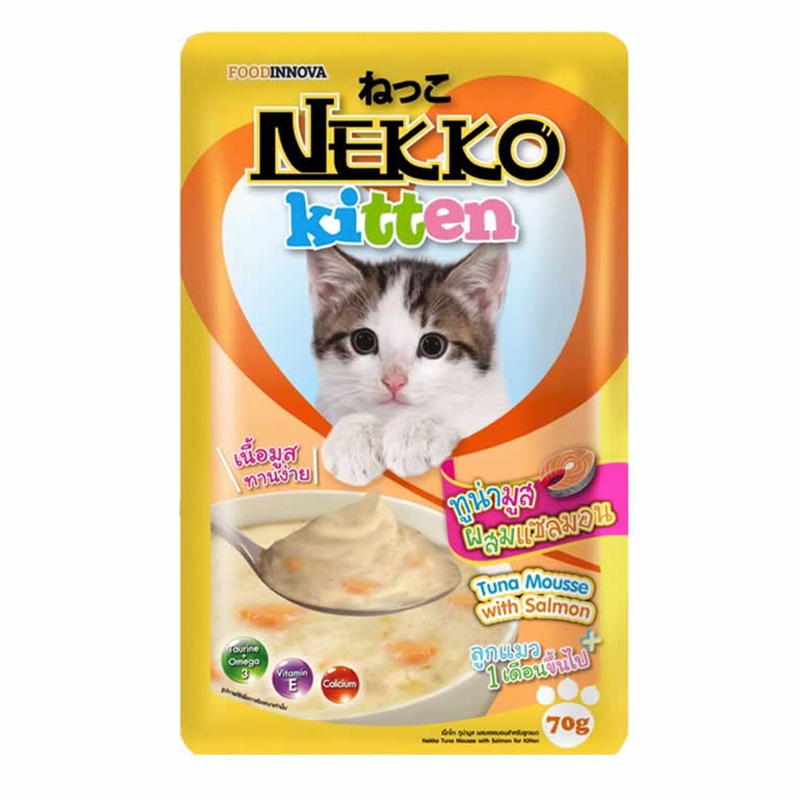 NEKKO อาหารเปียกสำหรับลูกแมว ลูกแมว รสทูน่าแซลมอนมูส 70g