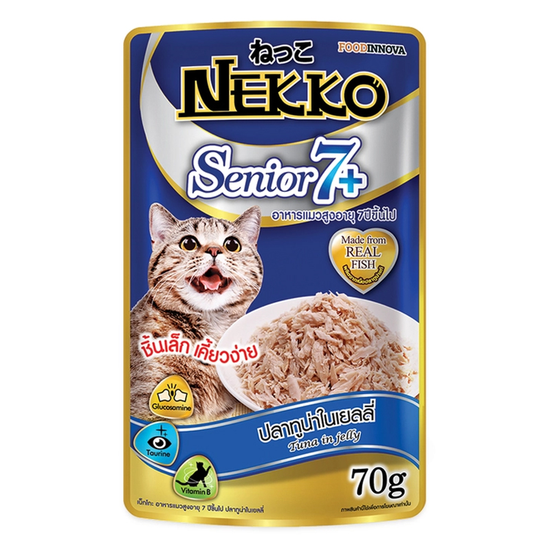 Nekko 7+ อาหารเปียกสำหรับแมวสูงวัย ปลาทูน่าในเยลลี่ ขนาด 70 กรัม