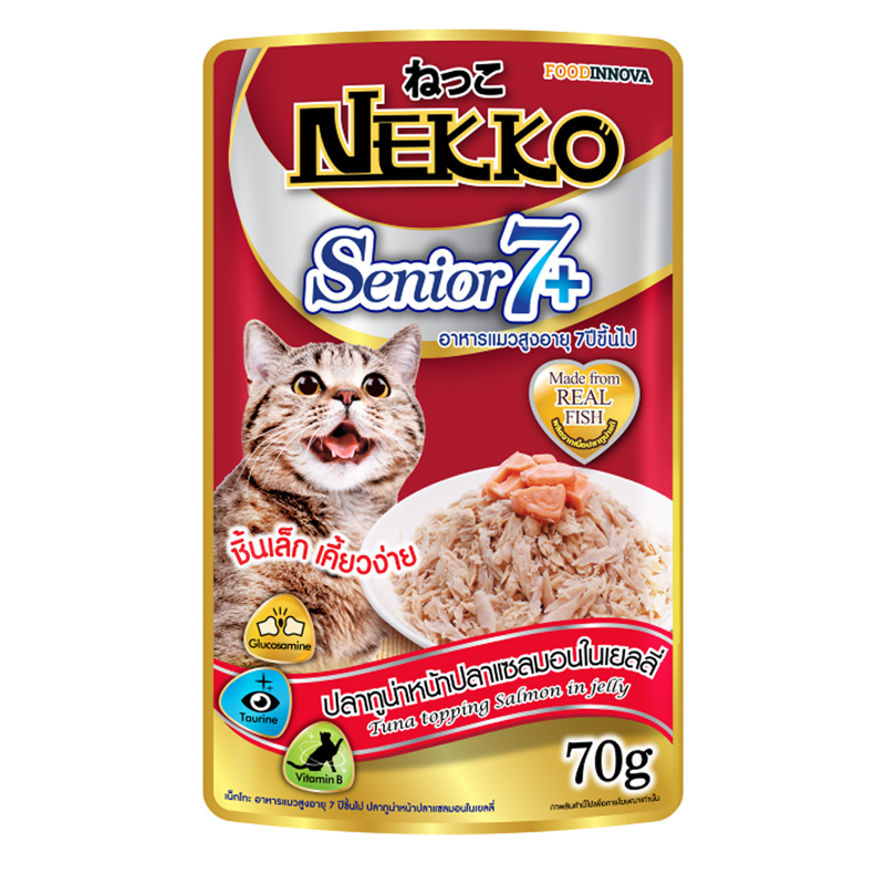 Nekko 7+ อาหารเปียกสำหรับแมวสูงวัย ทูน่าม่อนในเยลลี่ ขนาด 70 กรัม