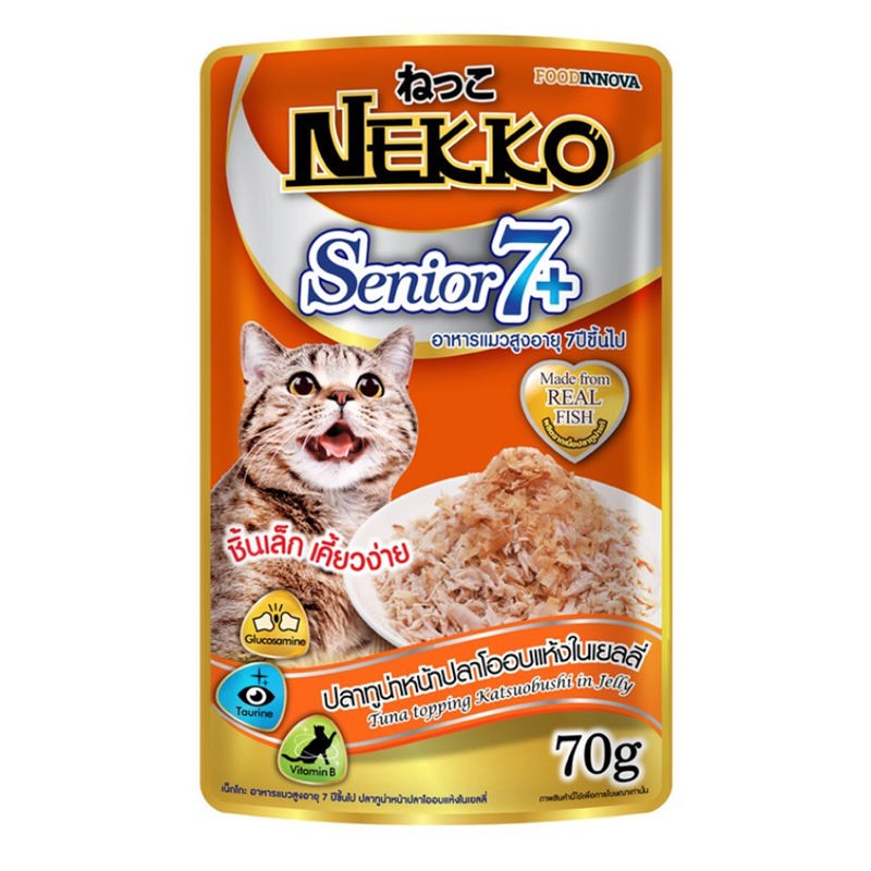 Nekko 7+ อาหารเปียกสำหรับแมวสูงวัย ทูน่าหน้าปลาโอ ขนาด 70 กรัม