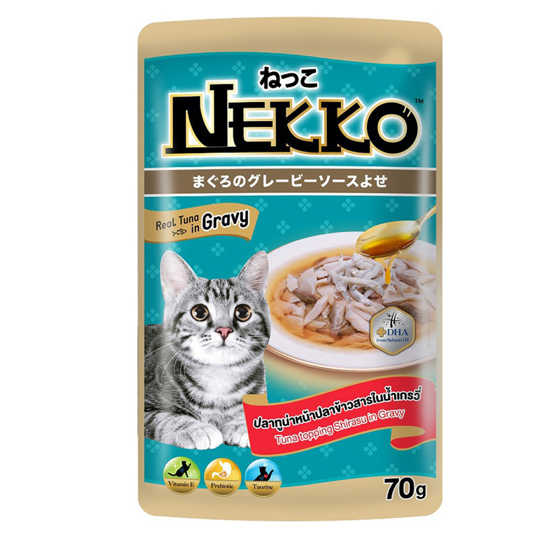 Nekko 70g อาหารเปียกสำหรับแมว รสทูน่าปลาข้าวสารในเกรวี่