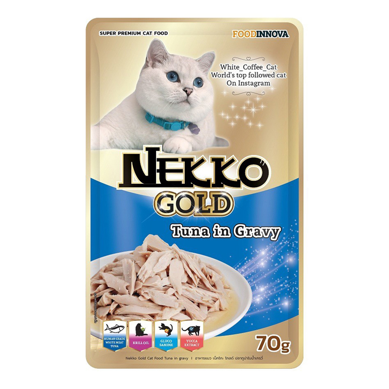 Nekko Gold อาหารแมวสูตรพรีเมี่ยม 70 กรัม ทูน่าในเกรวี่