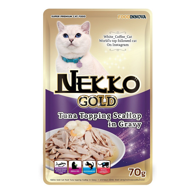 Nekko Gold อาหารแมวสูตรพรีเมี่ยม 70 กรัม ทูน่าหน้าหอยเชลล์ในเกรวี่