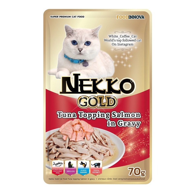 Nekko Gold อาหารแมวสูตรพรีเมี่ยม 70 กรัม ทูน่า แซลมอนในเจลลี่