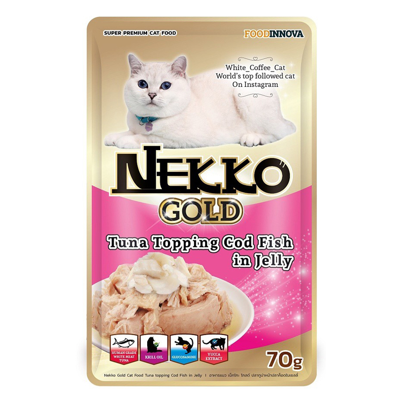 Nekko Gold อาหารแมวสูตรพรีเมี่ยม 70 กรัม รสทูน่าปลาค็อดในเจลลี่