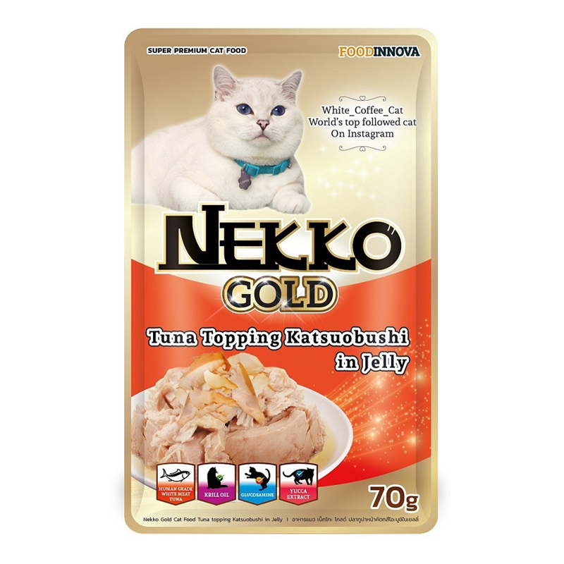 Nekko Gold อาหารแมวสูตรพรีเมี่ยม 70 กรัม ทูน่าคัตสึโอะในเจลลี่