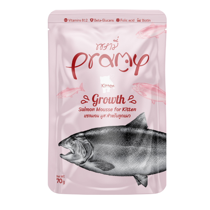 Pramy อาหารเปียกแมว ลูกแมว รสแซลมอนมูส ขนาด70กรัม