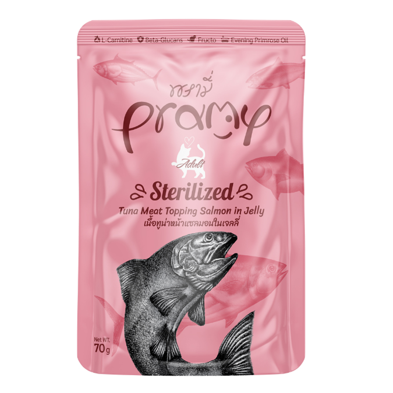 Pramy อาหารเปียกแมวโต รสทูน่าแซลมอนเยลลี่ 70g