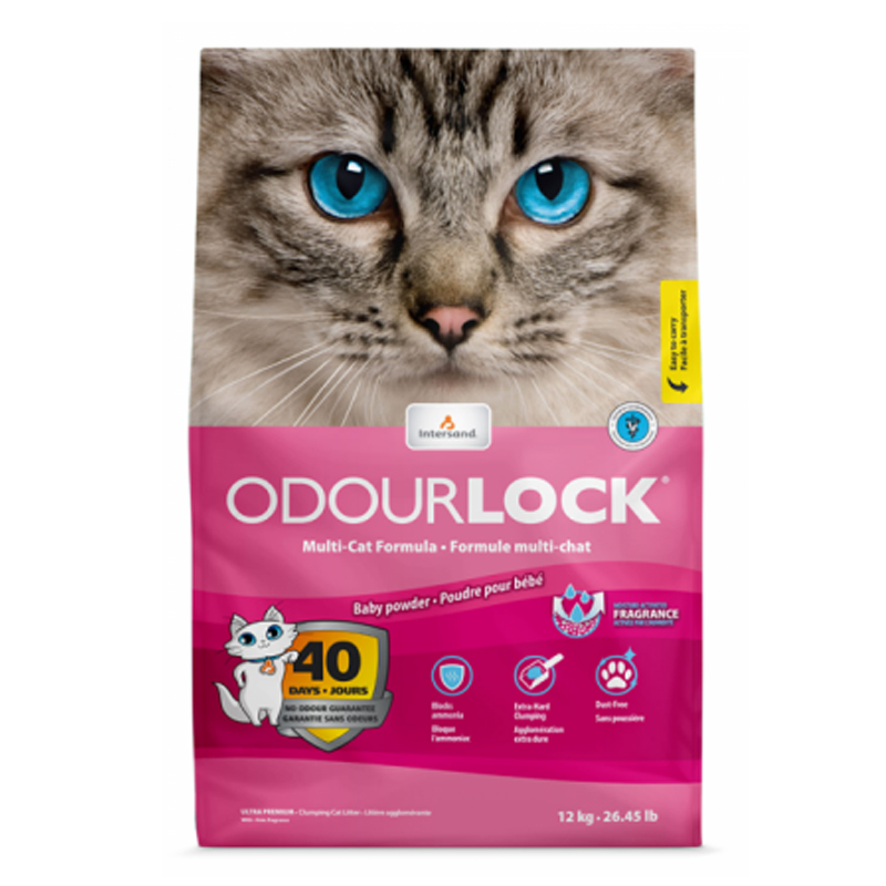 ทรายแมว odourlock 12 kg ทรายแมวเกรดพรีเมี่ยม  เบบี้พาวเดอร์